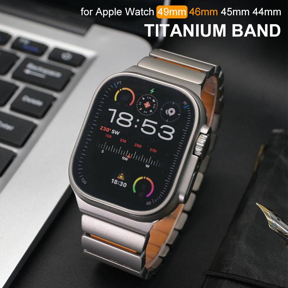 Titaniumgummiband för Apple Watch Ultra3 2 1 49mm Armband Lyxigt Band för Iwatch Series 11 10 46mm 7 8 9 45mm 5 6 Se 44mm black