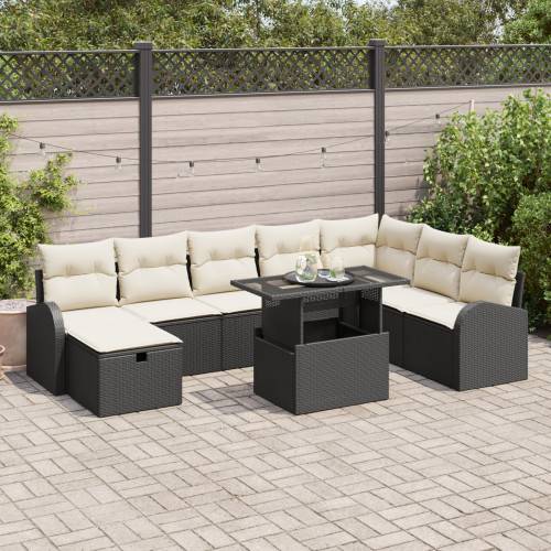Trädgårdsoffset med kudde med lagring 9 pcs Svart Poly rattan