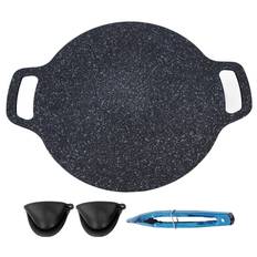 Round Korean BBQ Grill Pan Nonstick Aluminum Griddle Grill Pan With Antiscald Glove Food Clip 38cm 38cm / 15in