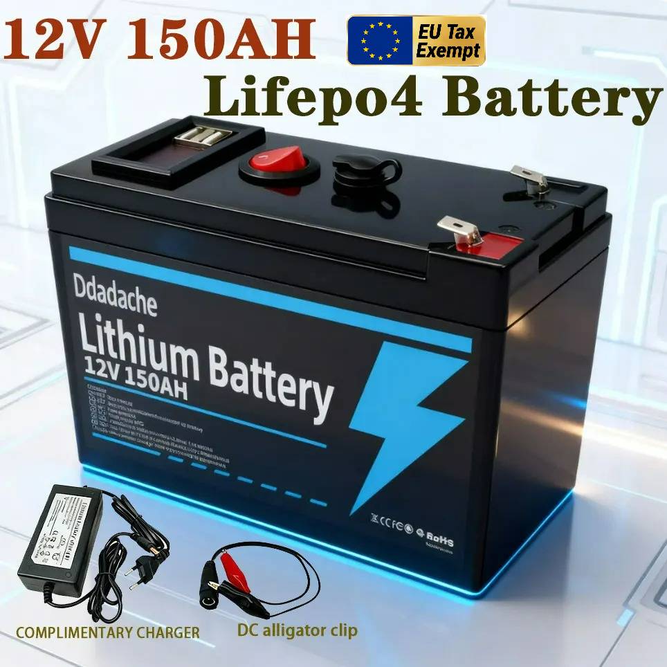Lithium 12V 150Ah LiFePO4 Deep 4000+ Cycles Battery Rechargeable Battery for Lighting,Power Wheels ,Solar/Wind Power,Small UPS
