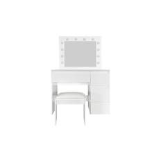 Glow Sminkbord 94 cm med spegel lådor och pall - LED Belysning Vit & toalettbord