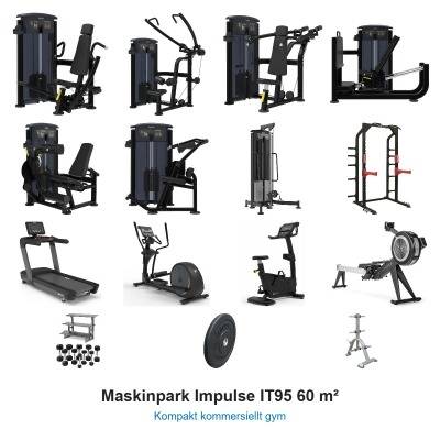 Maskinpark Impulse IT95 60 m², kompakt kommersiellt gym (Leverans: Fri frakt, utan inbärning)
