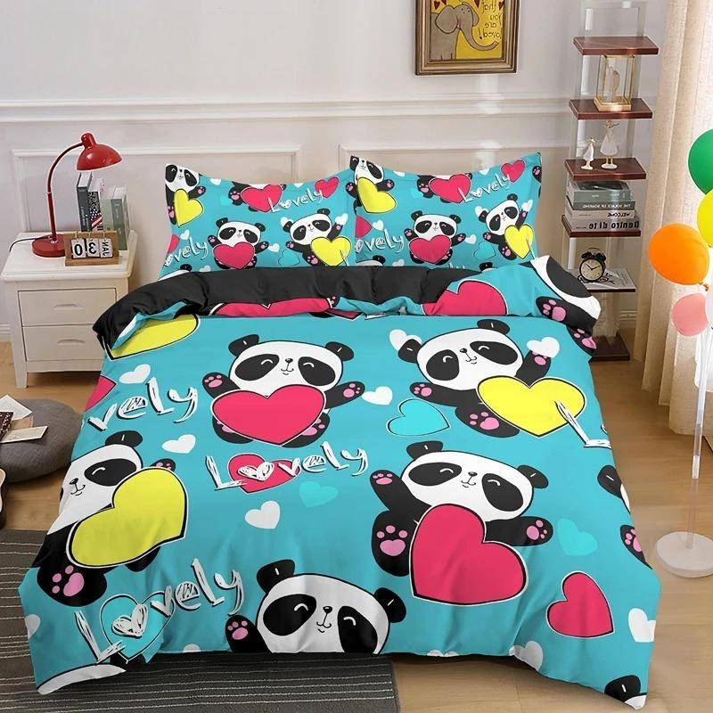 Panda Tryckt 2/3 st Sängklädesset Bambu Påslakan för Vuxen Barn Sängkläder och Örngott Täcke Överdrag Sängset king 140X200cm 2pcs