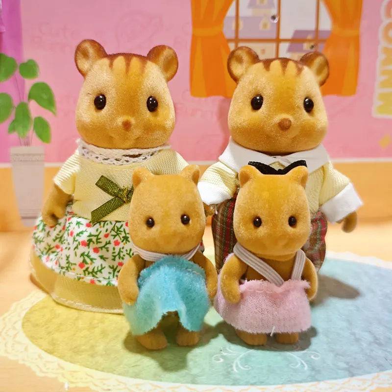 Forest Family Reindeer Rabbit Panda Animal Simulation Dollhouse Furniture Toy Set - Squirrel Family