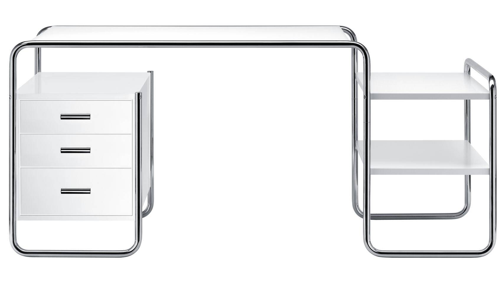 S 285 skrivebord, krom fra Thonet Lacquer pure white RAL 9010 - 1 large corpus + 2 shelves - Jacobsen Plus