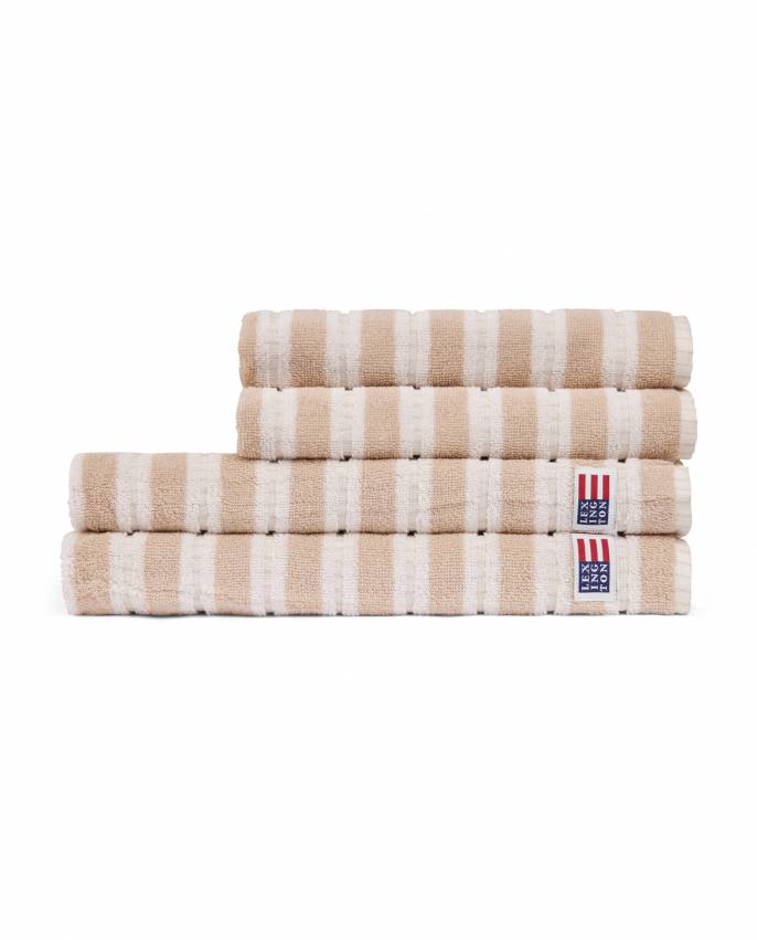 Lexington Striped Terry Handduk Lt Beige/Off White