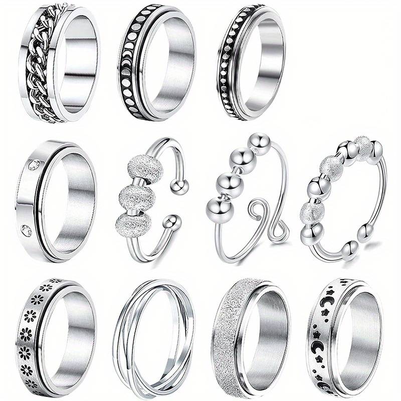 TEMU 11pcs Rings For Anxiety 201 201 Stainless Steel Spinner Ring Anti Anxiety Ring Spinning Moon Stress Relieveing Rings For Women Men