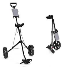 LIFEZEAL 2-hjuls golftrolley vikbar, golfvagn med resultattavla, golf pushvagn av järn, golfkart med justerbar rem, golfcaddie med fotbroms
