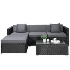 LIFERUN Rotting trädgårdsmöbelset, lounge trädgårdsmöbler set, trädgårdslounge-set, trädgårdsmöbler, rottingmöbler soffset, poly rotting, sittgrupp soffa 5 delar med kuddar och glasbord, för trädgård