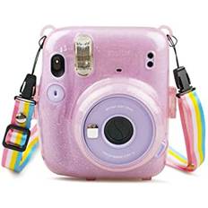 MUZIRI KINOKOO Genomskinligt fodral för Fuji Instax Mini 11, skyddande fodral hård väska för Fujifilm Instax Mini 11 Instant Camera Anti-rep-fodral – glänsande rosa