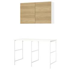 IKEA - ENHET opbevaringskombination, hvid/egetræsmønstret, 139x63.5x90.5 cm
