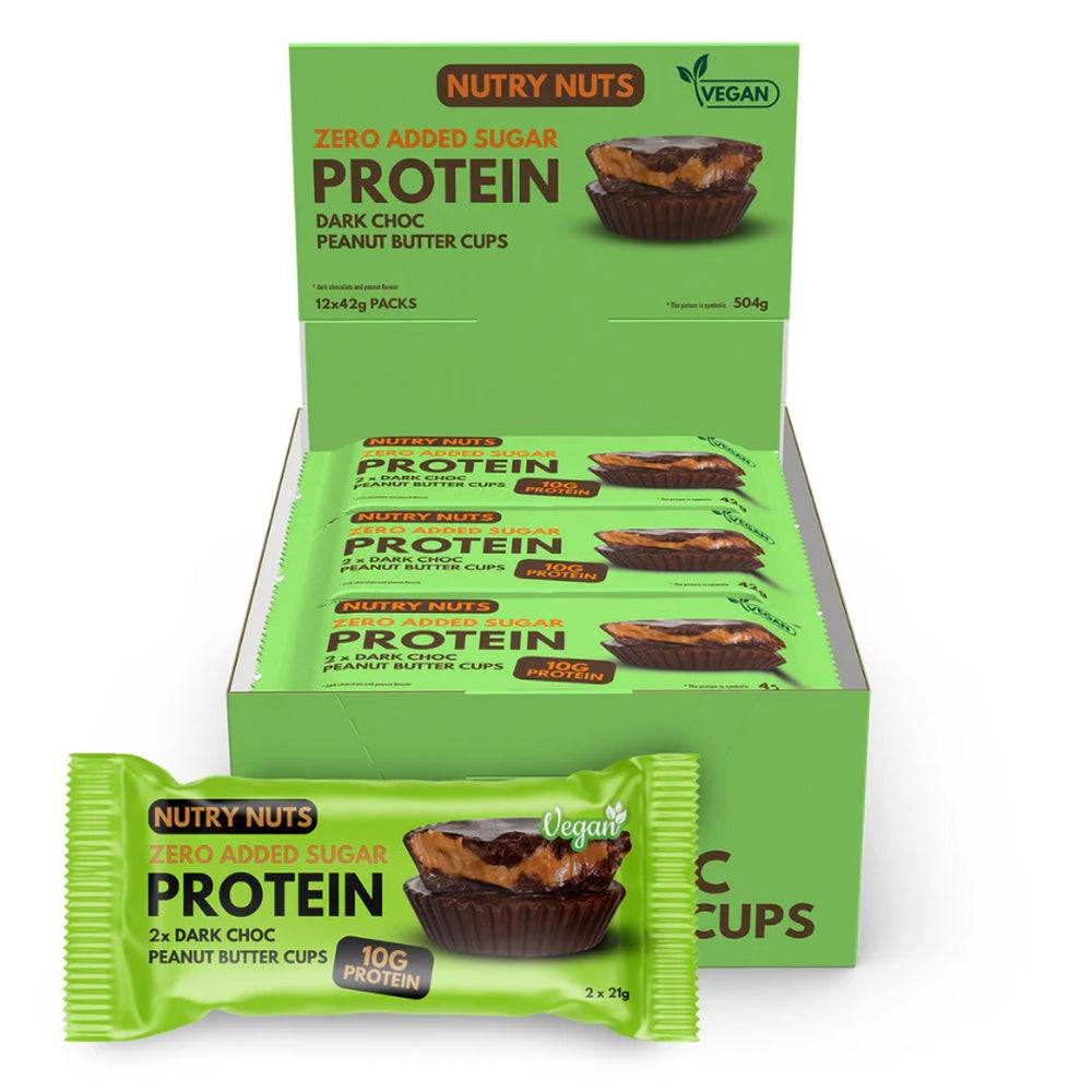 Nutry Nuts Dark Choc Vegan (12x42g) – Veganske peanutbutter cups med mørk chokolade