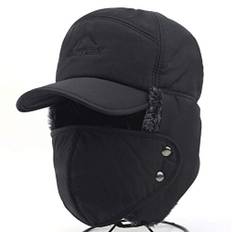 Herren Winter Fliegermütze Trappermütze Winddicht Warm Wintermütze mit Ohrenklappen Männer Baseball Cap Schirmmütze für Snowboarden Skaten Radfahren, Schwarz, Einheitsgröße