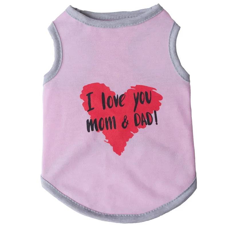 Printed Sleeveless Vest for Cats & Small Dogs - Pink Mom Dad / S-suit 1-2kg / SPC (S-suit 1-2kg)