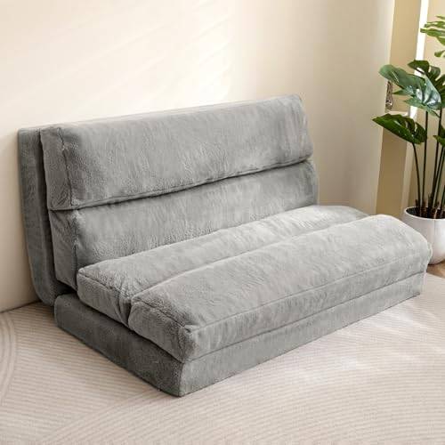 MAXYOYO Sittsäcksbädd, hopfällbar bäddsoffa, golvmadrass för vuxna, extra tjock 6-vägs vikbar golvsoffa, golvsoffa för sovrum, vardagsrum, grå, 100 x 240 cm