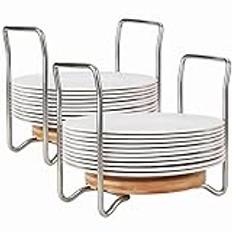 E-ROOM TREND tallrikshängare stativ justerbar rund diskhållare 2-pack liten för storlek 15-23 cm, SS304 handtag bambu kökshylla organiserare för husbil skåp hylla bänkskiva (PH102R)