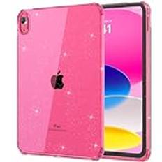 MoKo Clear Case for iPad 10th Generation 2022, iPad 10 Case, Slim & Lightweight Soft TPU Anti-Scratch Back with Shockproof Impact Resistant Raised Edge for 10th Gen iPad Case 2022, Glitter Flower Pink