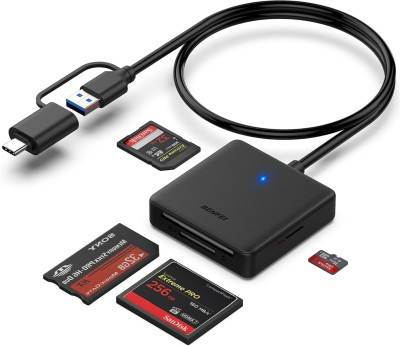 Minneskortsläsare, 4-i-1 USB 3.0 och USB-C till SD Micro SD MS CF-kortläsaradapter, 4 kort samtidigt läs- och skrivbar, kompatibel med iPhone 15-serien, MacBook Pro/Air 2023 och mer