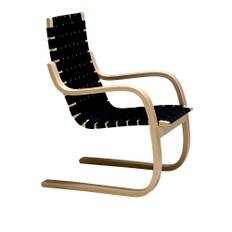 Artek - Fåtölj 406, Svart sadelgjord - Fåtöljer - Alvar Aalto - Svart - Trä/Textilmaterial