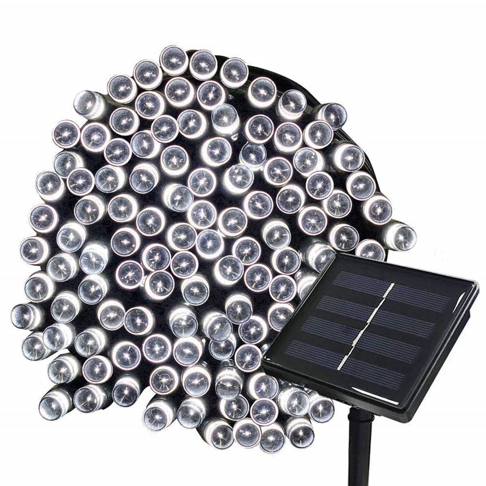 Solcelle LED‑kugle kæde, 12 m – 8 modes & dekorativt lys” - Hvid