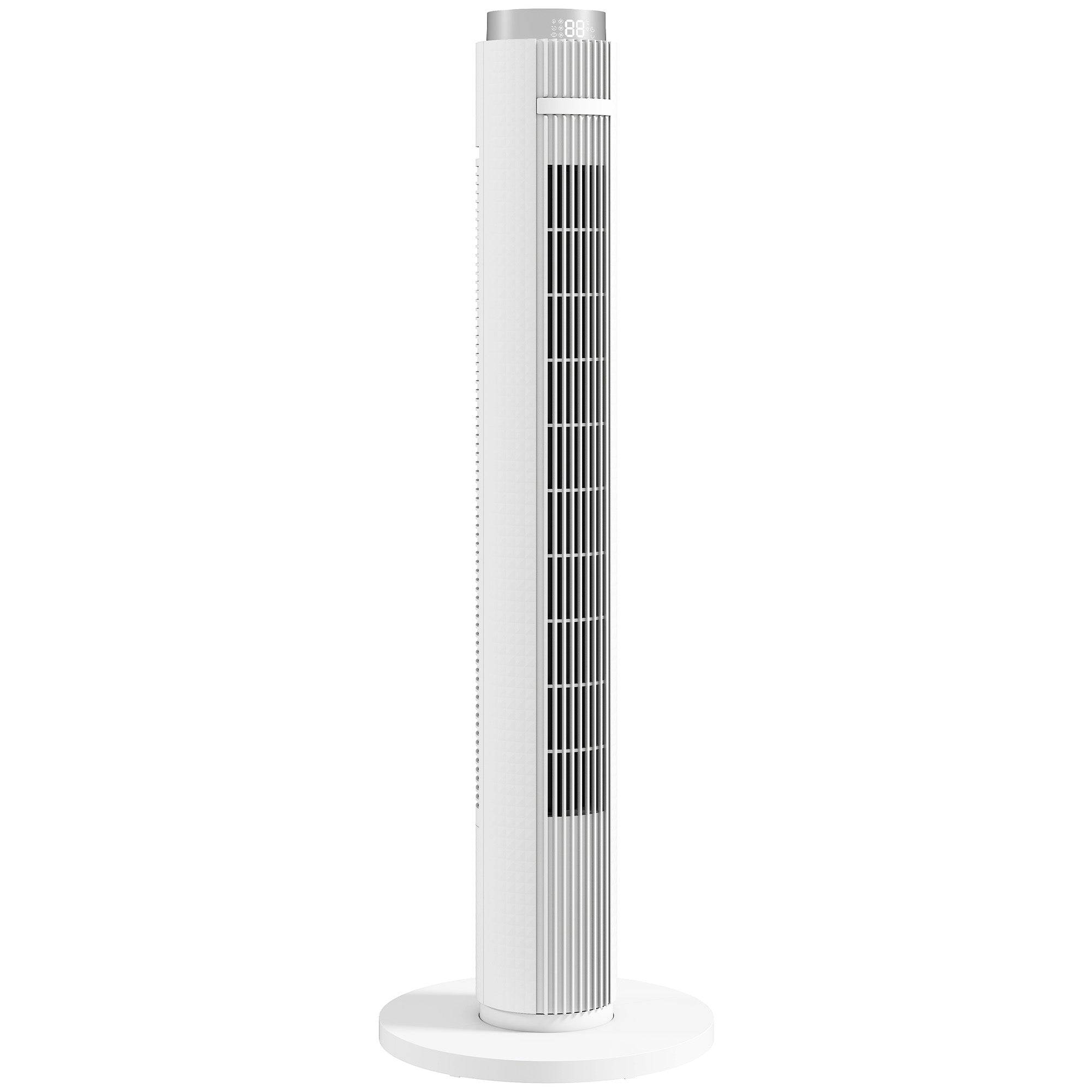 HOMCOM 96 cm Tower Fan with WiFi App Control, Standing Floor Fan with 3 Speed 4 Modes, 12 Hour Timer and Night Light White