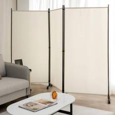 180 cm Vikbar rumsavdelare med hjul – 3 paneler, beige