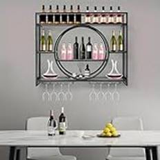 Black,100 * 15 * 80cm,BESTXH Wine Glass Shelf, Wall Wine Rack with Glass Holder, Modern Round Hanging Iron Display Stand, Large Capacity Decorative Wine Rack, Wall Cabinet Bar, Wall Bar Cabinet