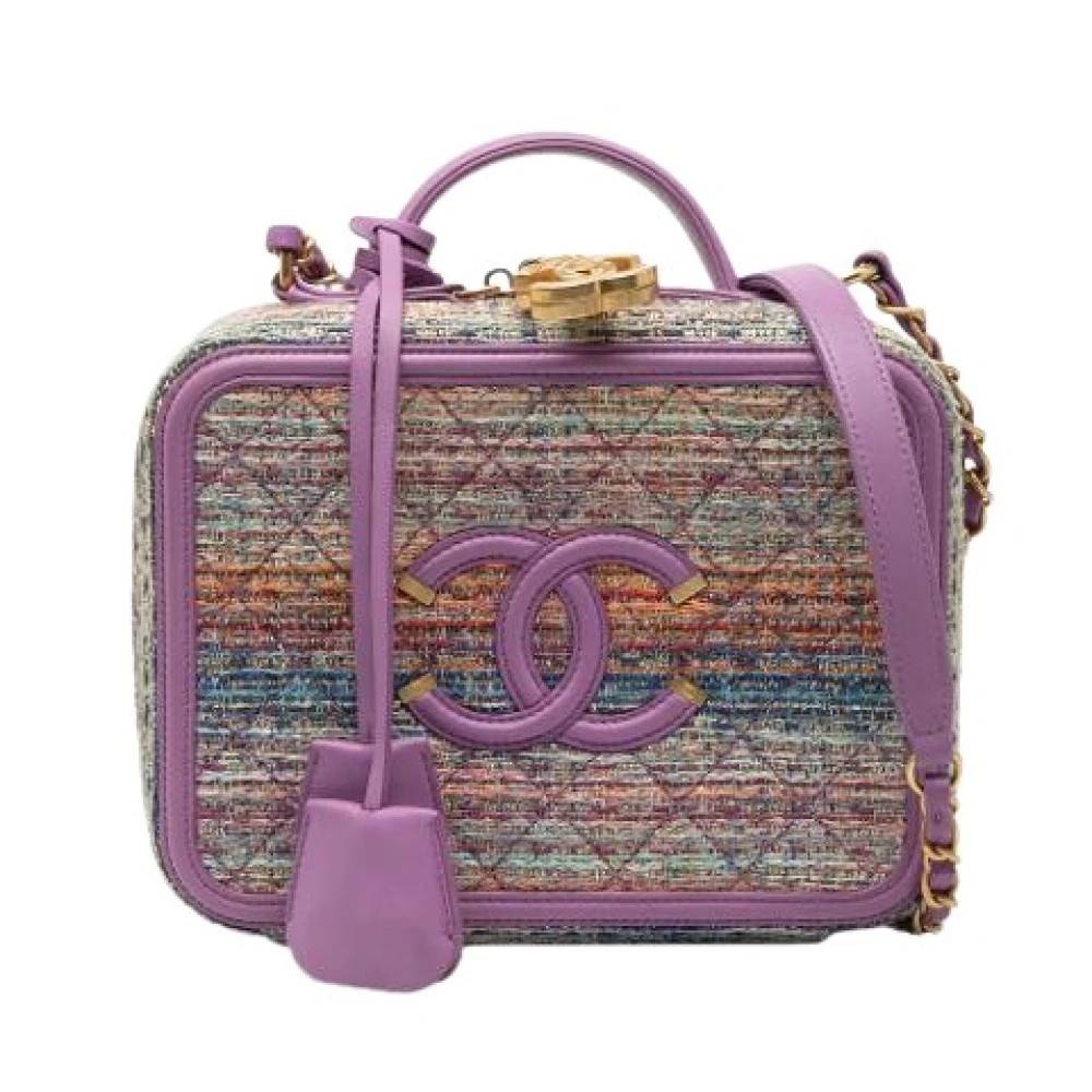 Chanel Vintage Pre-owned Quilted Tweed Vanity Case - Vintage - Dame - Lilla - ONE SIZE - Tweed