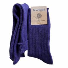 Ribstrikket merino uldsokker-Lilla Onesize dame