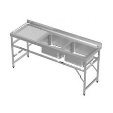 Diskbänk rostfritt stål fällbar 1800 mm -dubbla handfat