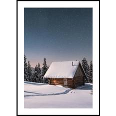 Snowy Hut Under the Starry Sky Plakat (30x40cm) - Plakater  > Vinterplakater