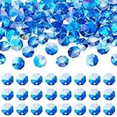 Beadthoven 90 st kristall oktagonpärlor 2 hål galvaniserade kungsblå fasetterade glaspärlor länkar för gör-det-själv hantverk ljuskrona prisma pärlor kedja smyckestillverkning, Hål: 1,6 mm