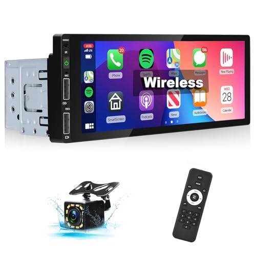 Hodozzy Trådlös Carplay bilradio 1 Din Android Auto med 6,86 tum IPS-skärm, stereo bil Bluetooth, pekskärm med spegellänk/FM/USB/AUX/SWC/röststyrning + backkamera