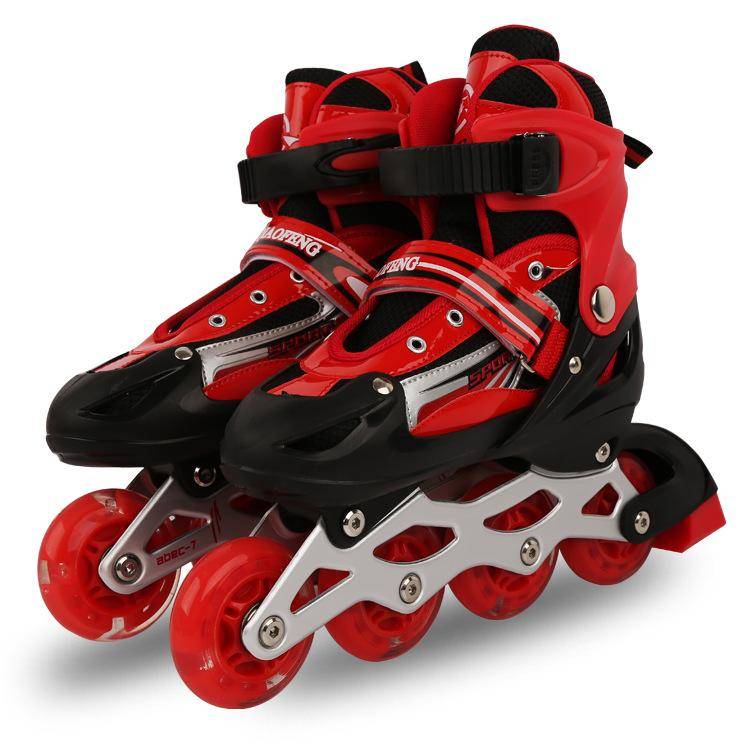PU Rullskridskor Vuxen Full Flash Inline Rullskridskor Män och Kvinnor Leverans Remskiva Barn Rullskridskor L (size 38-41) röd