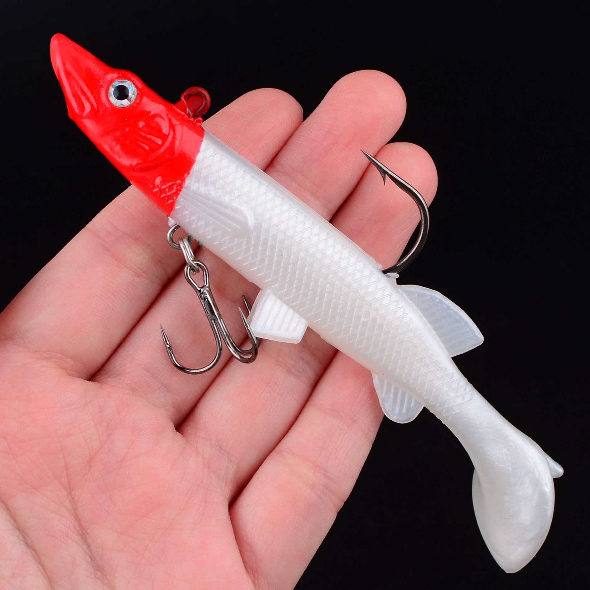 TEMU 1pc Artificial Soft Bait With Jig Head Jigging Soft Lure T Tail Fishing Lures Swim Bait For Pike Tackle