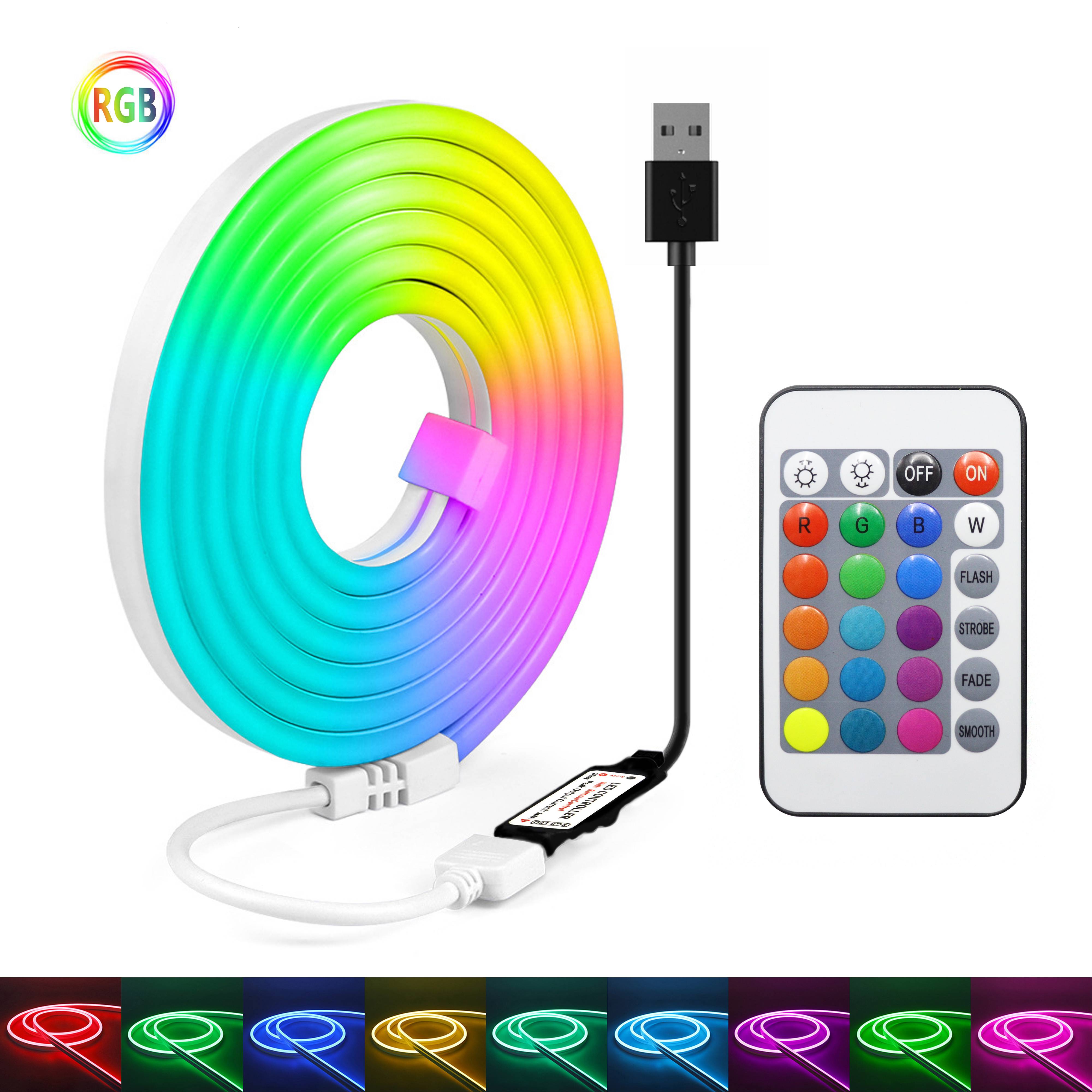 1 X Low-Voltage 5V Rgb Neon Led Light Strip with 24-Key Multifunctional Remote Control, 1m--5m, for Gaming, Music Stages, Bachelor Parties, Wedding Parties, Christmas, and Home Decoration