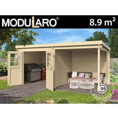 Redskabsskur Redskabsrum Haveskur i træ Lahti m/udhæng 4,24x2,2x2m, 28mm,8,9m²,Natur