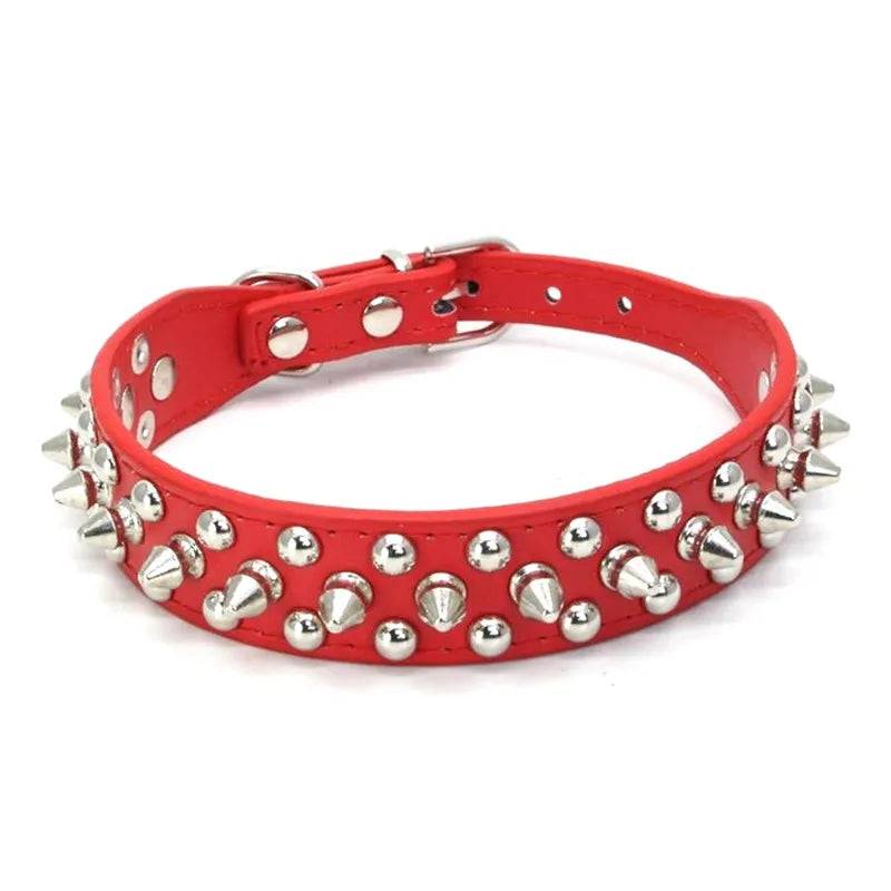 Adjustable Spike Rivet PU Dog Collar for Small to Large Dogs - Red / LP-advise 12-17kg / China Mainland (LP-advise 12-17kg)