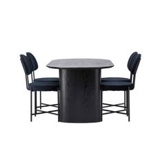 Venture Design Isolde & Stella spisebordssæt Sort/sort 4 stole og borde 180 x 90 cm