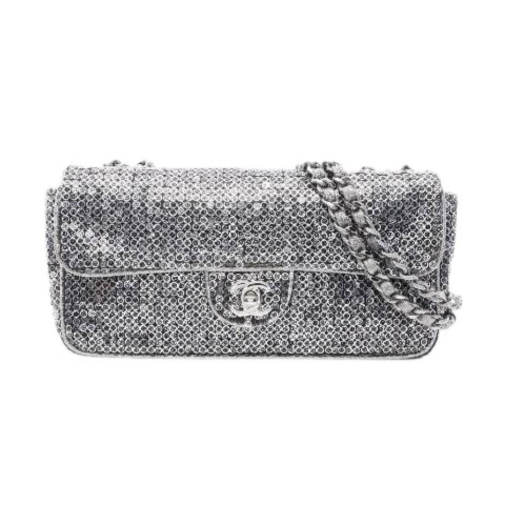 Chanel Vintage Pre-owned Coco Mark læder- og pailletskuldertaske - Vintage - Dame - Grå - ONE SIZE - Uld