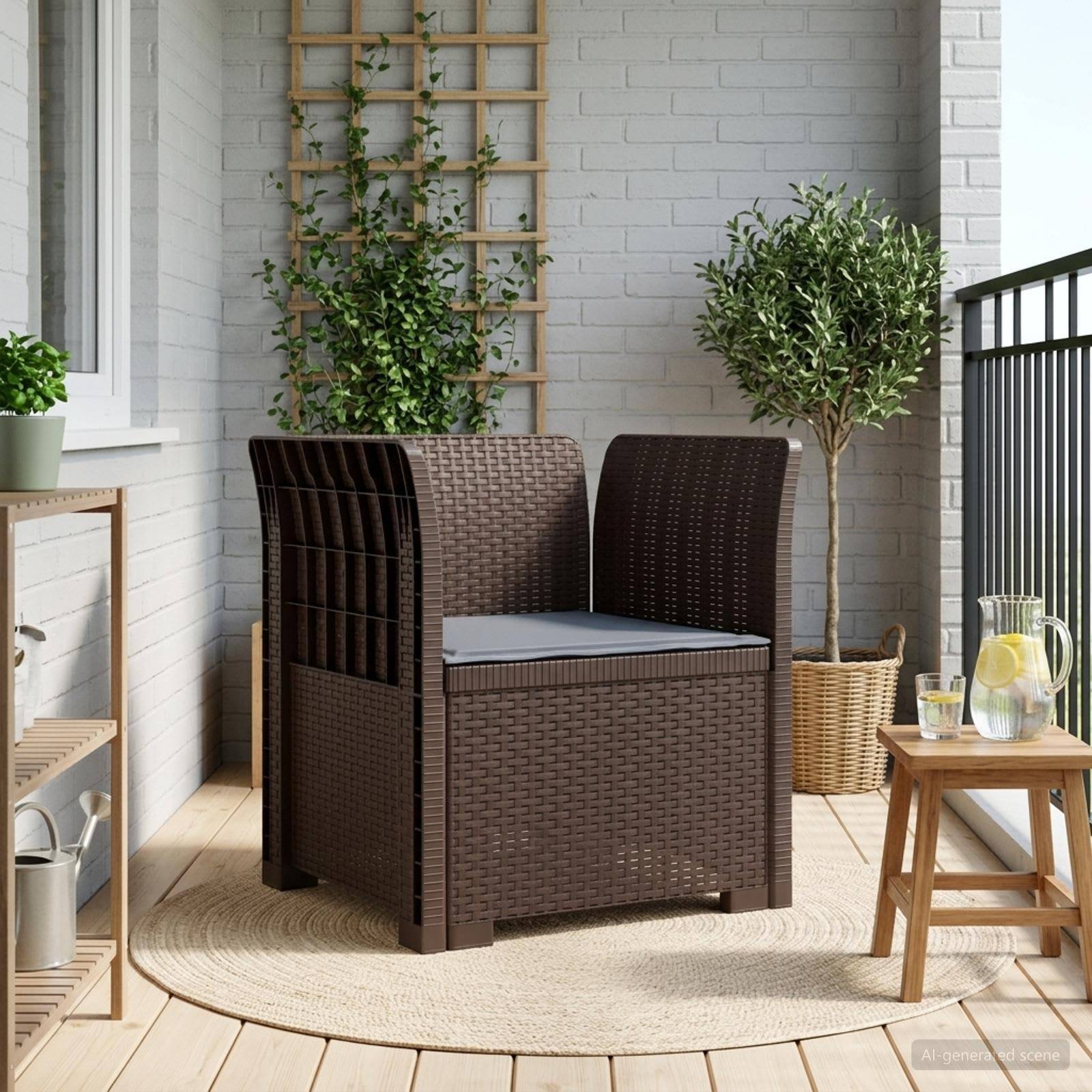 vidaXL 1-personers Lænestol med Pude Rattan Look PP Brun