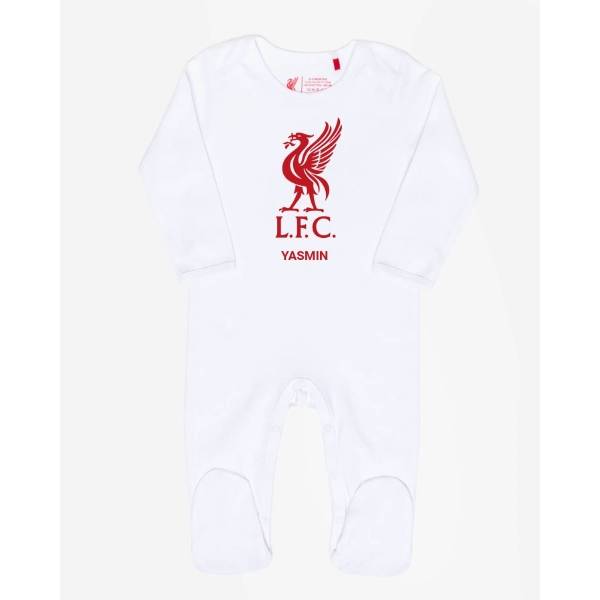 LFC Baby Personalised Liverbird Sleepsuit White