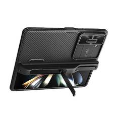 Etui til Samsung Galaxy Z Fold 5 med Støttefod & S Pen Holder, Hudvenlig Anti-ridse Stødsikker Etui med Kamera Beskyttelse (Sort)
