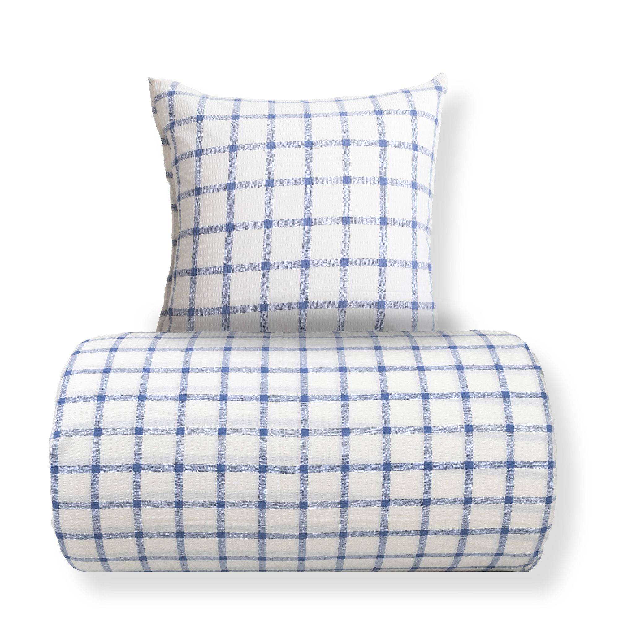 Dobbelt sengetøj 200x220 cm - Bæk og Bølge - 100% Bomulds krep - Blå tern