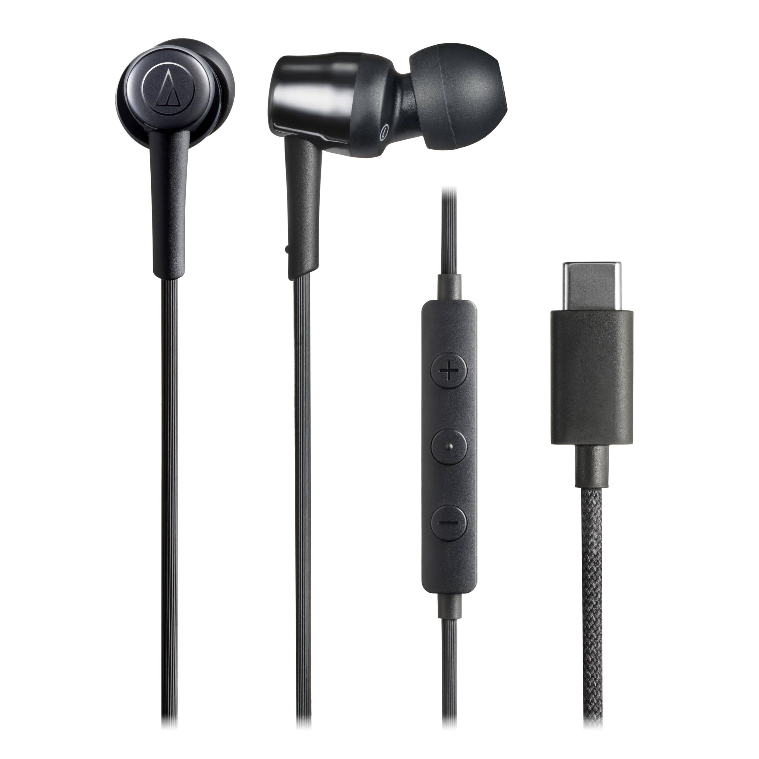 Audio-Technica ATH-CKD30C BK USB-C Wired In-Ear Headphones, Mic & Remote, Built-in DAC, Bass Boost/Clear Voice EQ svart