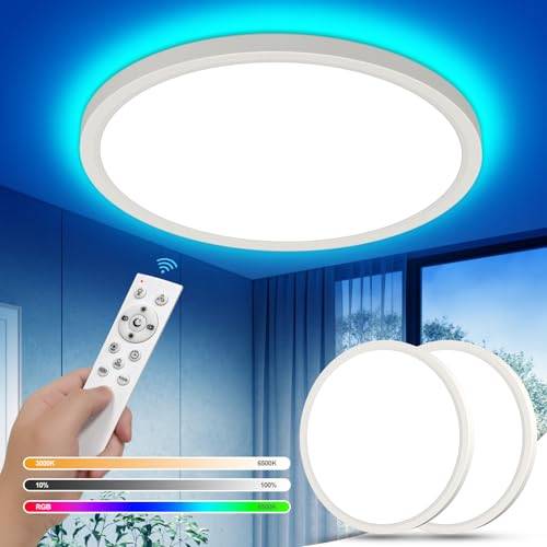 YiLaie LED Deckenleuchte Dimmbar mit Fernbedienung 24W 30cm，2700LM Deckenlampe LED RGB Farbwechsel,IP44 Wasserdicht Deckenlampe Badezimmer,3000K-6500K Lampe Decke für Wohnzimmer Schlafzimmer 2 Stück