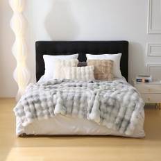 DREAMLANDING Lyxig filt i kaninfuskpäls, vändbar, fluffig, varm, mysig och mjuk för säng, soffa, heminredning (grå batikfärg, 150 x 200 cm)