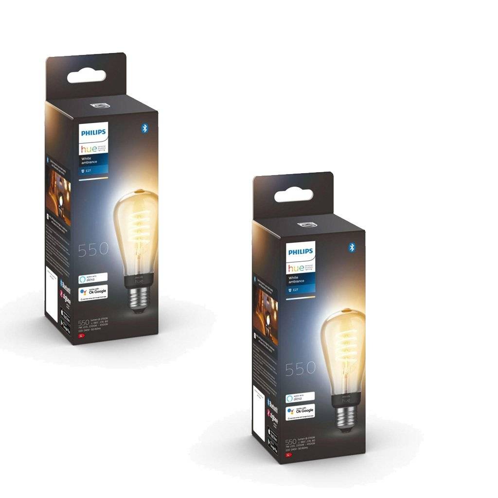 Philips Hue - 2x E27 Filament ST64 - Hvid Ambiance - Pakke - Fri fragt og klar til levering - Prismatch