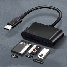 3-i-1 Type-C kortläsare, multifunktionell OTG 2.0 SD/TF/USB Flash Drive Adapter för Type-C bärbar dator/smartphone - Svart (typ-c)