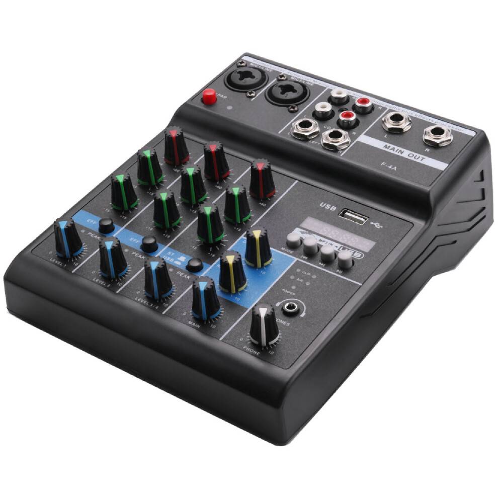 Bærbar lydmixer professionel 4-kanals Bluetooth DJ-konsol med rumklangseffekt til karaoke USB live scene KTV